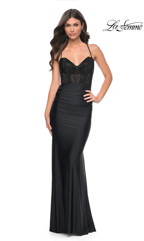 La Femme Embellished-Bodice Long Prom Dress 32260 sold by PromGirl