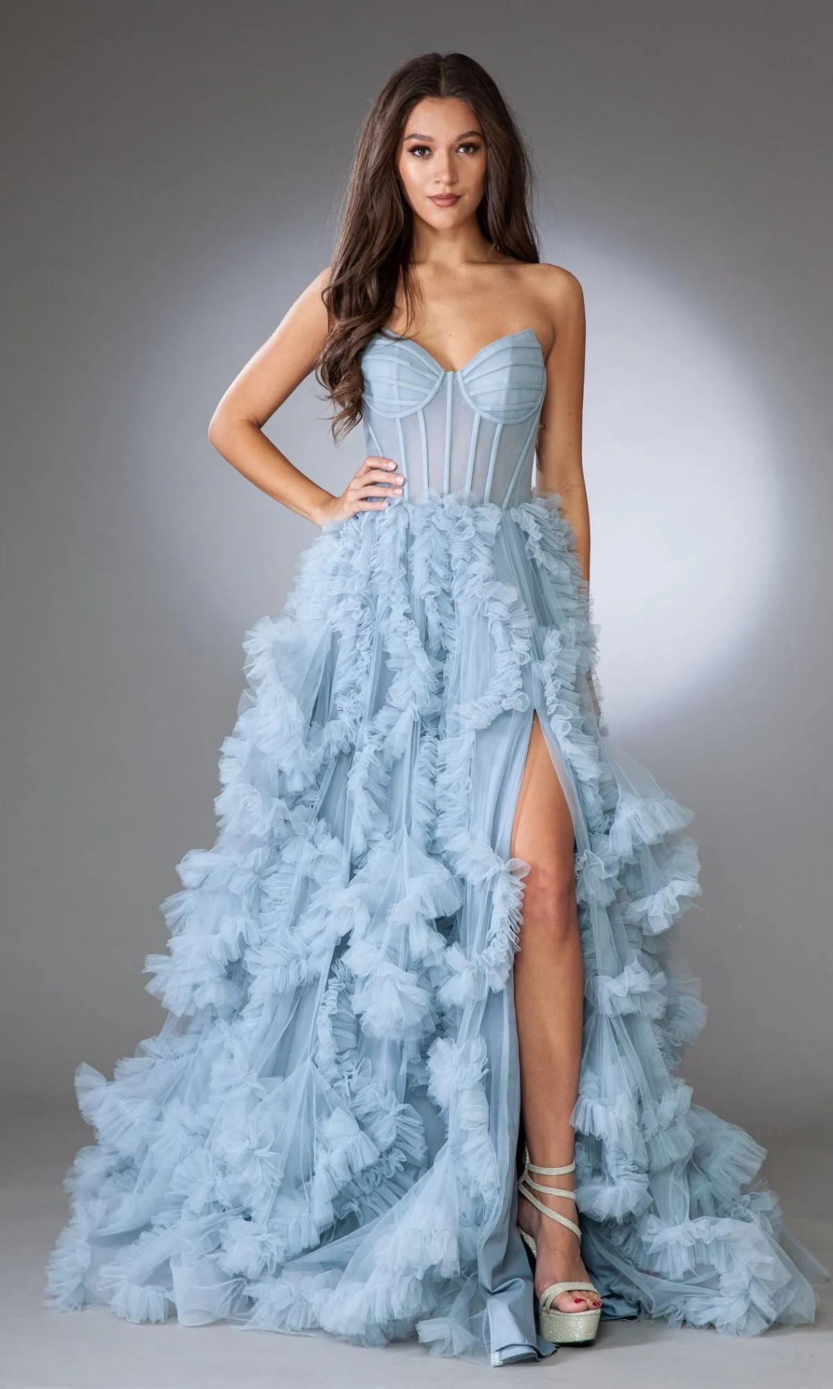 Amelia Couture Corset Ruffle Prom Ball Gown AC0019 sold by PromGirl