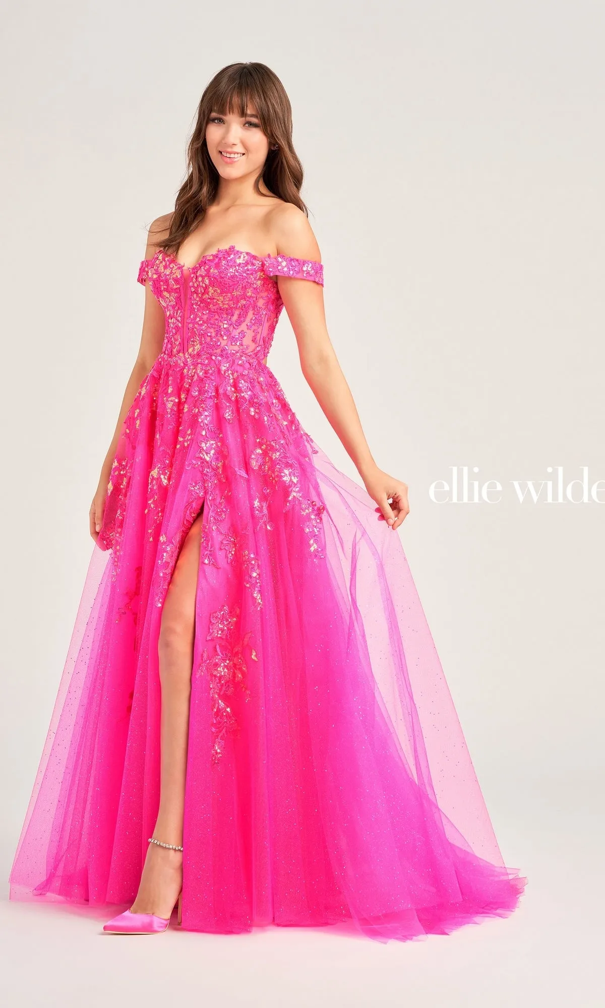 Ellie Wilde Floral Long Designer Ball Gown EW35058 sold by PromGirl product image thumbnail 3