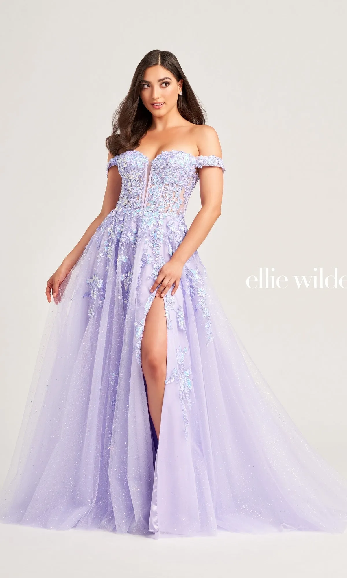 Ellie Wilde Floral Long Designer Ball Gown EW35058 sold by PromGirl