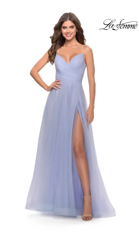 La Femme A-Line Long Tulle Prom Dress 31204 sold by PromGirl