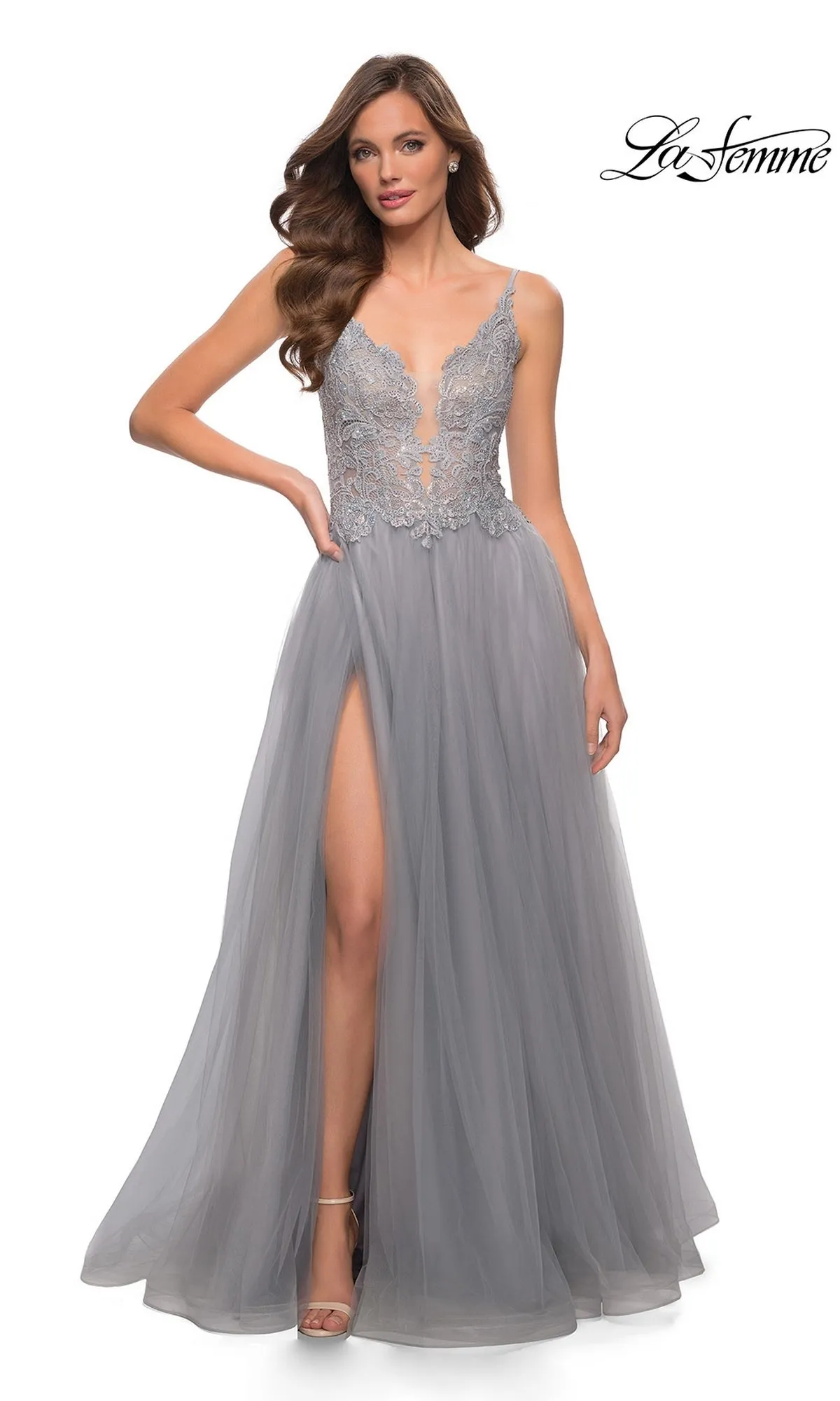 La Femme Lace-Bodice Long A-Line Prom Dress 29686 sold by PromGirl product image thumbnail 5