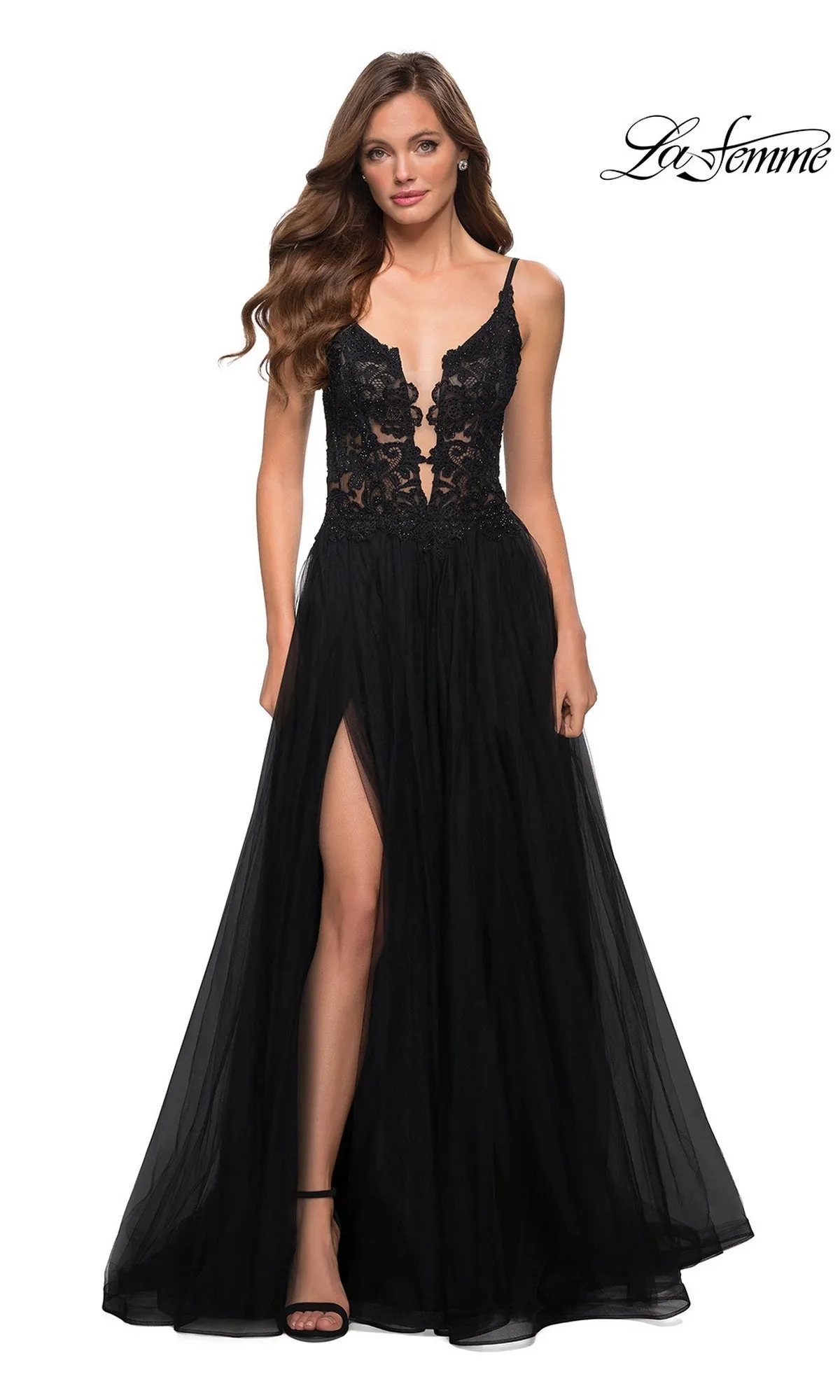 La Femme Lace-Bodice Long A-Line Prom Dress 29686 sold by PromGirl product image thumbnail 3