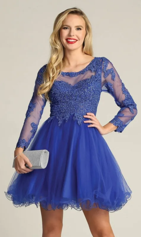 Beaded Long Sleeve Short Homecoming Dress DM4003 sold by PromGirl