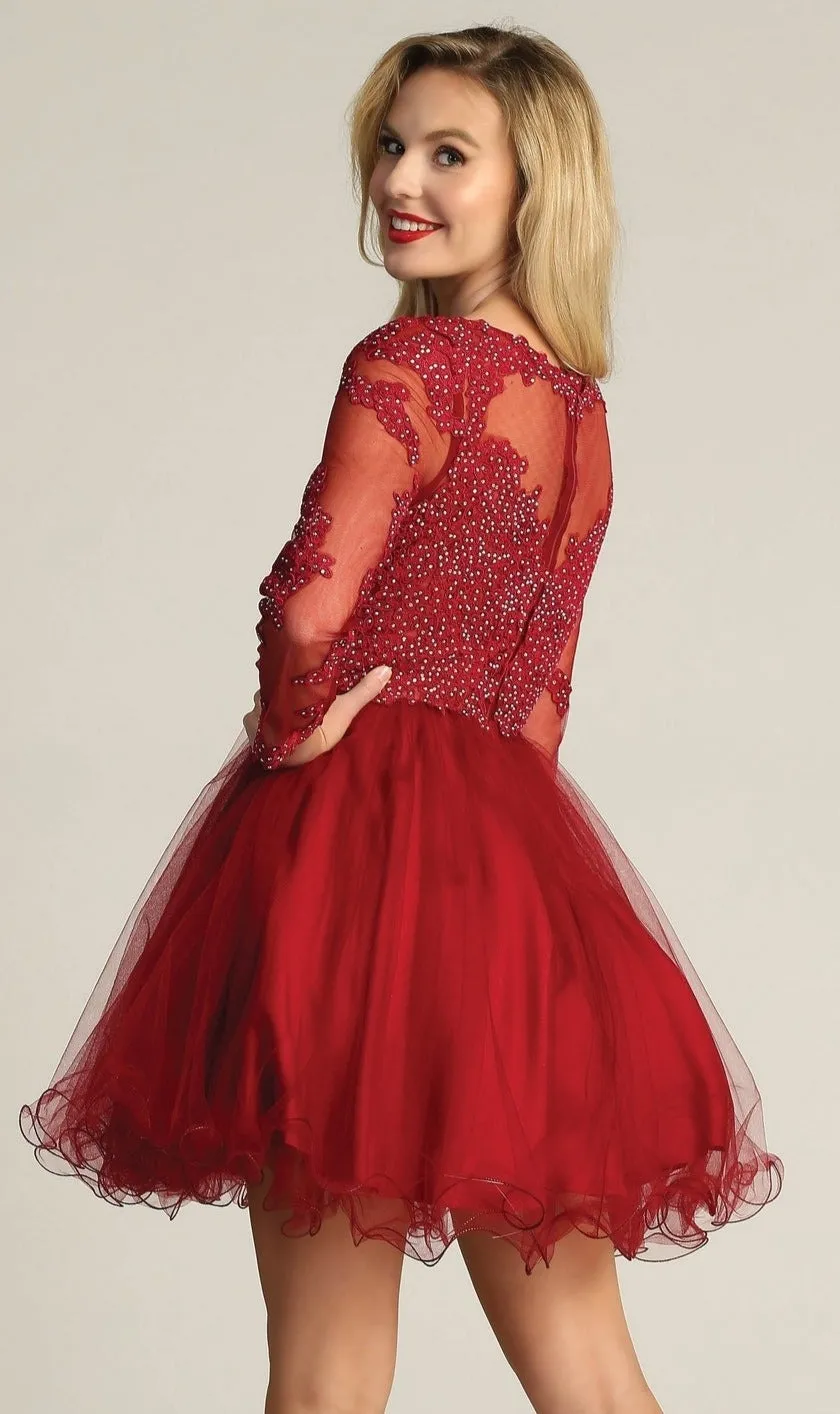 Beaded Long Sleeve Short Homecoming Dress DM4003 sold by PromGirl product image thumbnail 2