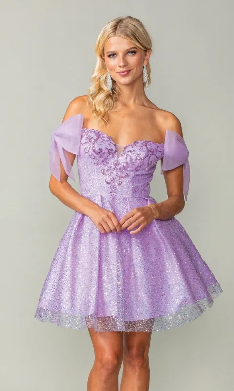 Shoulder-Bow Short Glitter Homecoming Dress 3363 sold by PromGirl