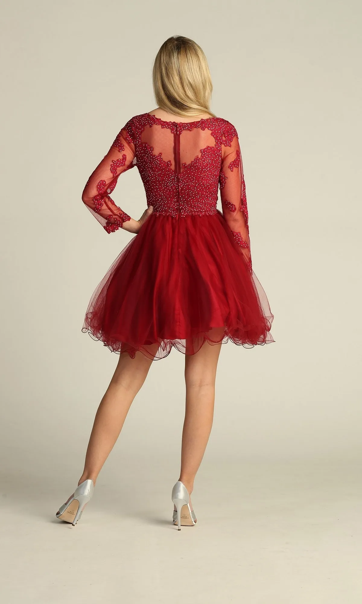 Beaded Long Sleeve Short Homecoming Dress DM4003 sold by PromGirl product image thumbnail 5