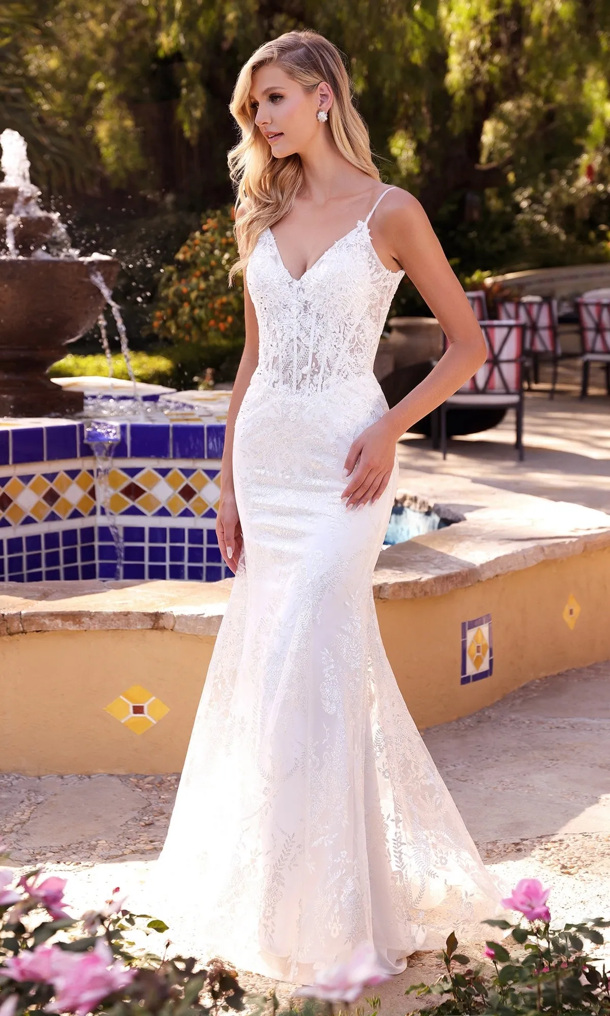 Long White Lace Mermaid Bridal Gown J825W sold by PromGirl