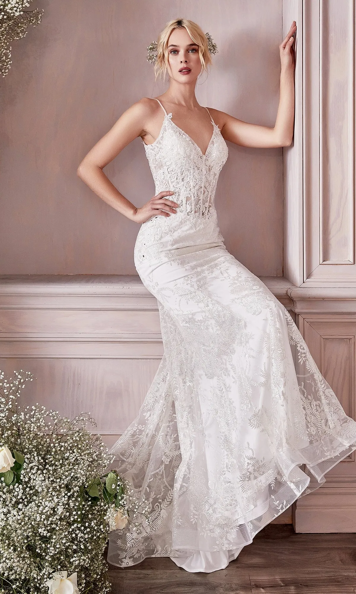 Long White Lace Mermaid Bridal Gown J825W sold by PromGirl product image thumbnail 3