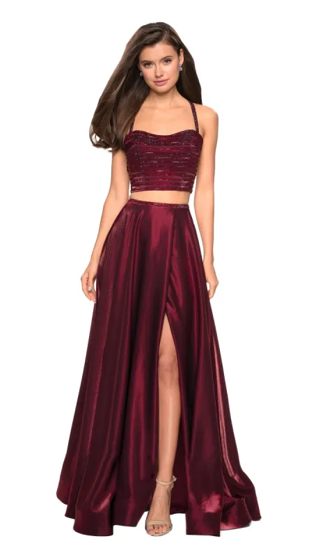 Open-Back Two-Piece Prom Dress: La Femme 27607 sold by PromGirl