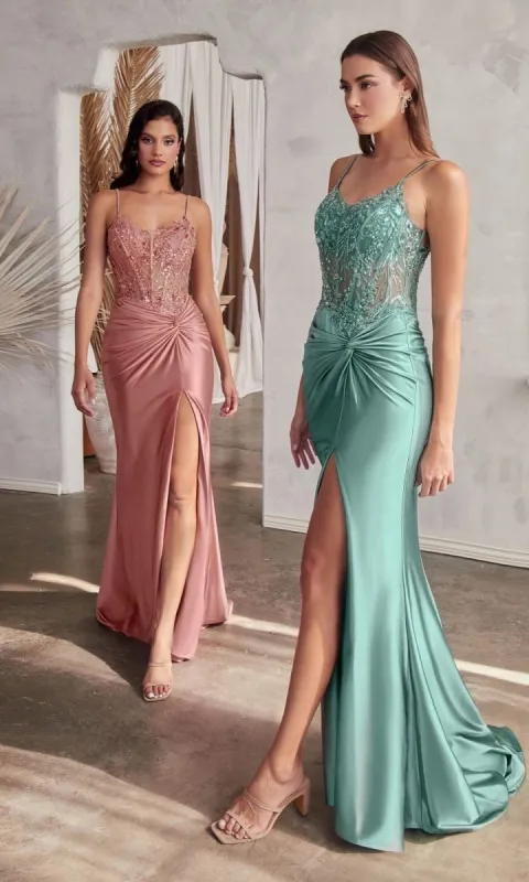 Twist-Front Sheer-Waist Long Prom Dress CD0176 sold by PromGirl