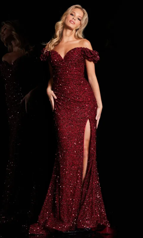 Off-Shoulder Long Sequin Prom Dress JVN37517 sold by PromGirl