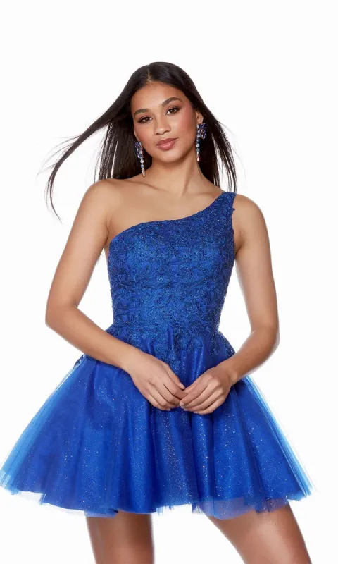 One-Shoulder Short Shimmer Homecoming Dress 3150 sold by PromGirl