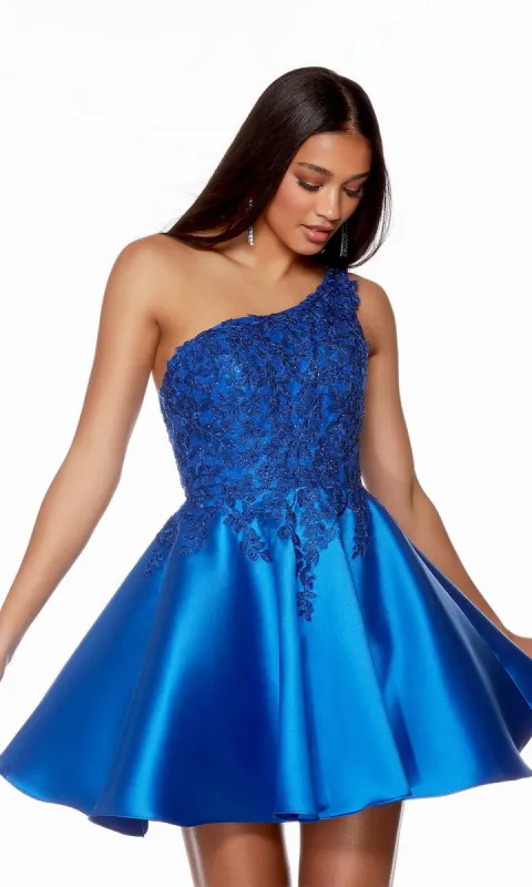 One-Shoulder Short Blue Homecoming Dress 3149 sold by PromGirl