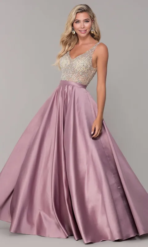 Long Open-Back V-Neck Prom Dress sold by PromGirl