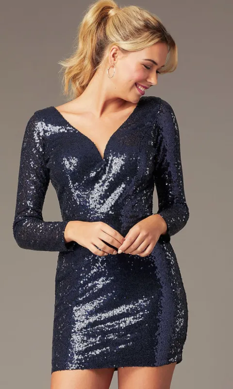 Long-Sleeve Short Sequin Party Dress by PromGirl sold by PromGirl