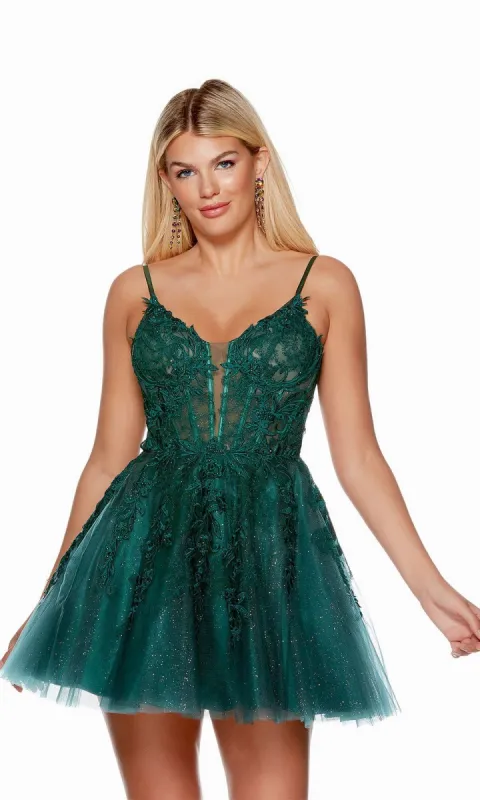 Dark Green Short Babydoll Homecoming Dress 3140 sold by PromGirl
