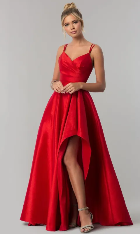 Long Alyce High-Low Taffeta Prom Dress with Slit sold by PromGirl