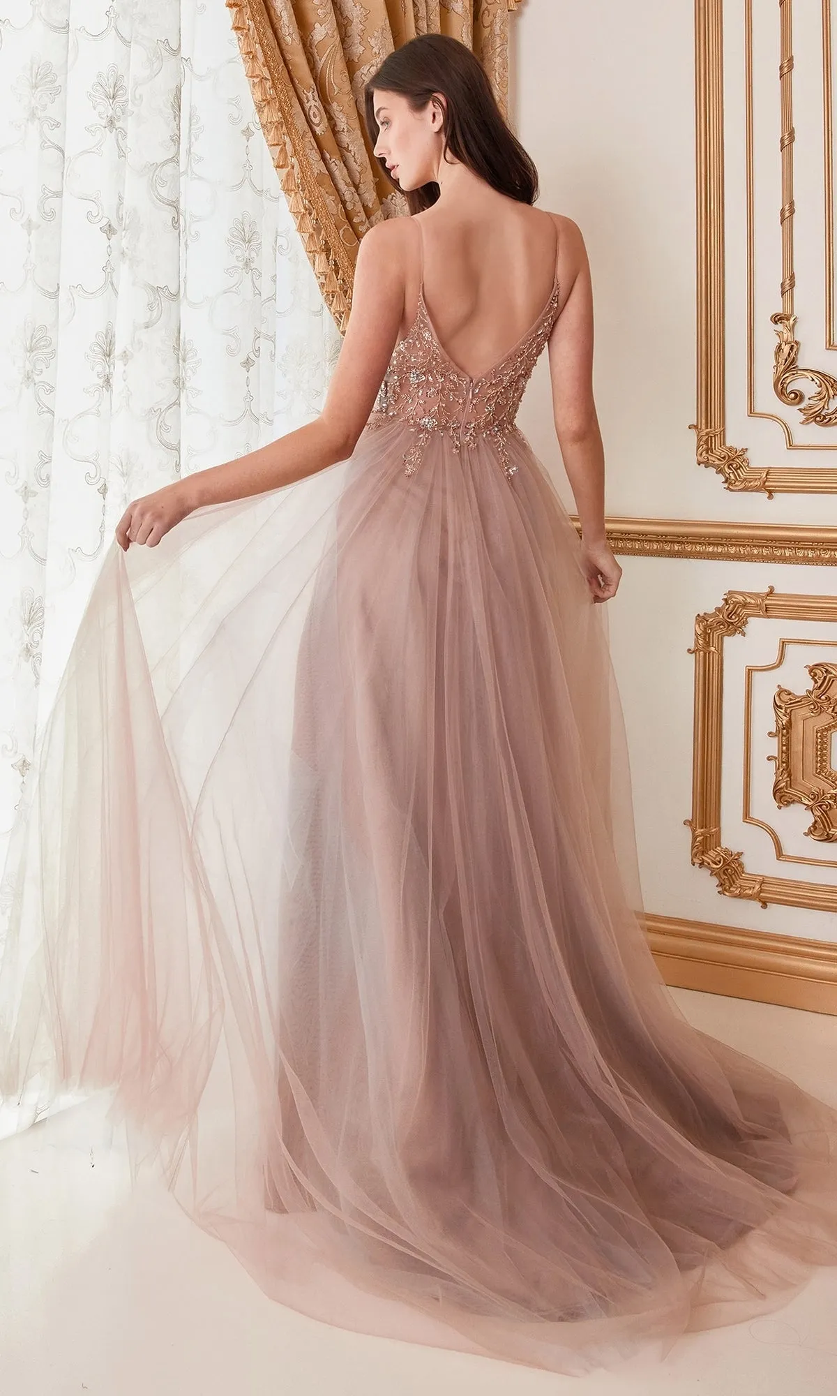 Long Tulle Prom Ball Gown with Embroidery CLA0672 sold by PromGirl product image thumbnail 2
