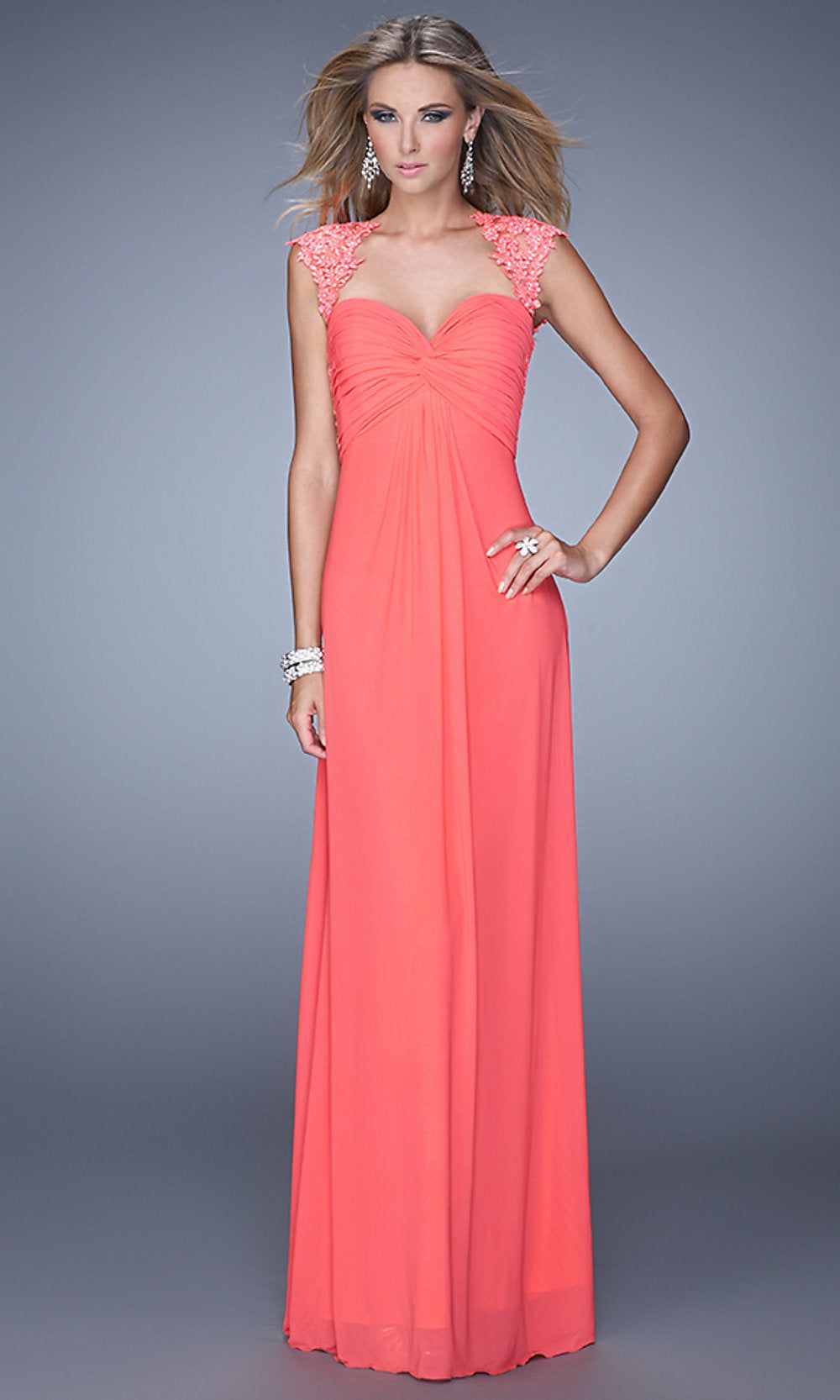 Beaded Cap-Sleeve Long Prom Dress by La Femme sold by PromGirl