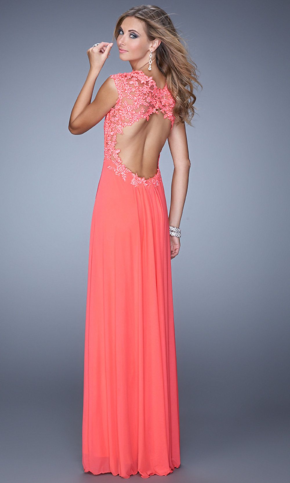 Beaded Cap-Sleeve Long Prom Dress by La Femme sold by PromGirl product image thumbnail 2