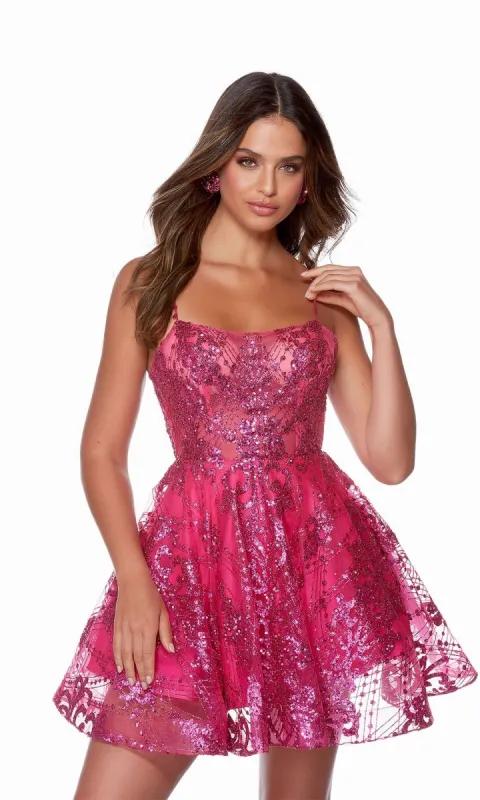 Short Pink Glitter A-Line Party Dress 3122 sold by PromGirl