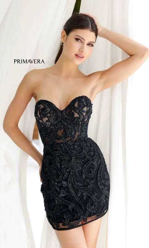 Strapless Beaded Short Hoco Dress: Primavera 4227 made by PromGirl