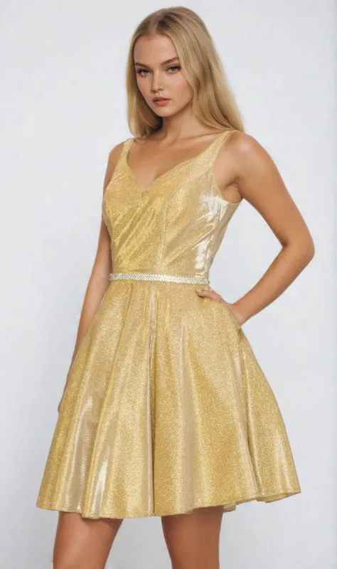 Short A-Line Glitter Homecoming Dress 8013J sold by PromGirl
