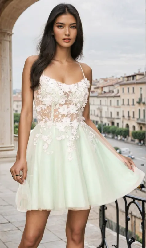 Backless Sheer-Waist Floral Homecoming Dress 8053J sold by PromGirl