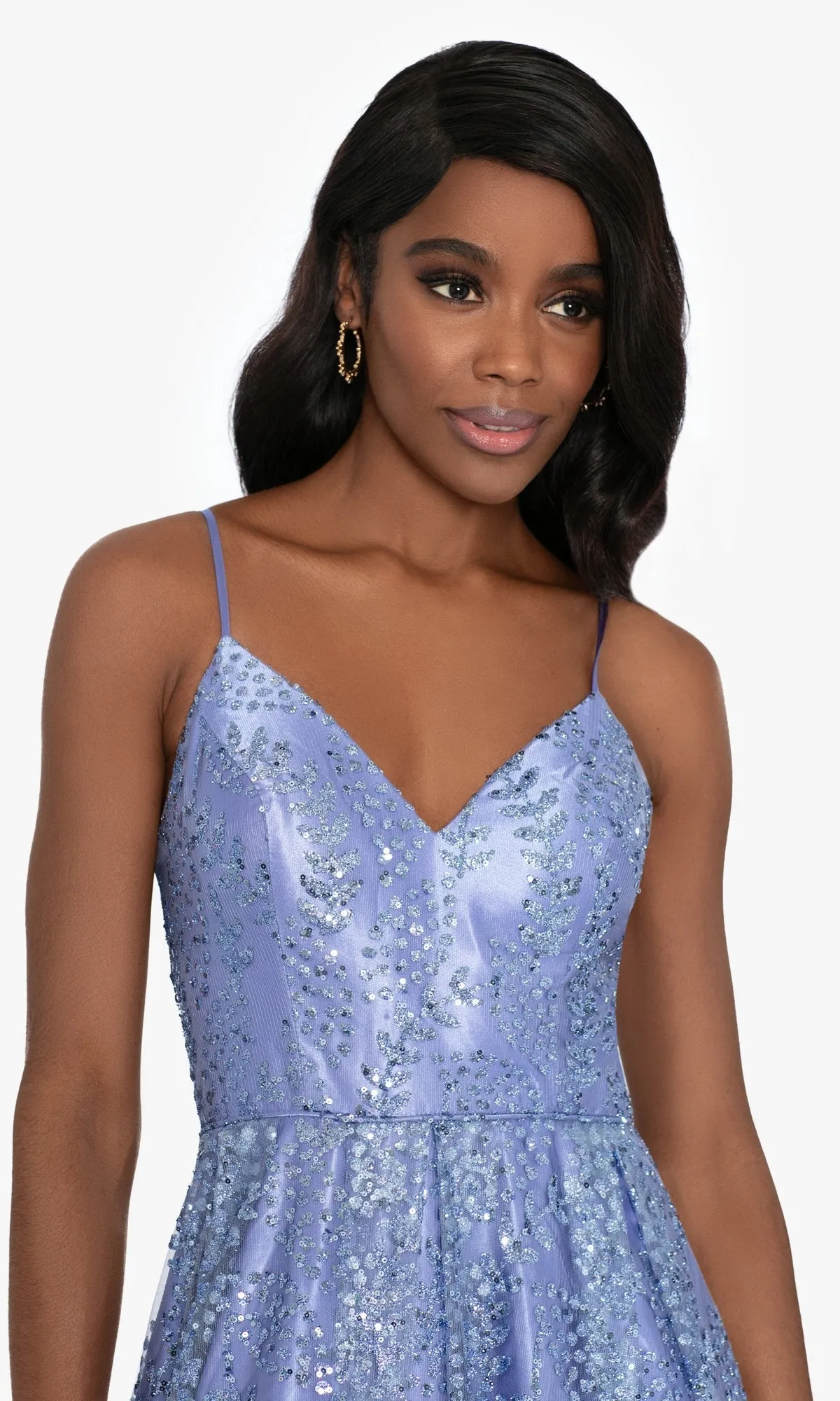 Long Periwinkle Glitter A-Line Prom Dress 3051BN sold by PromGirl product image thumbnail 4