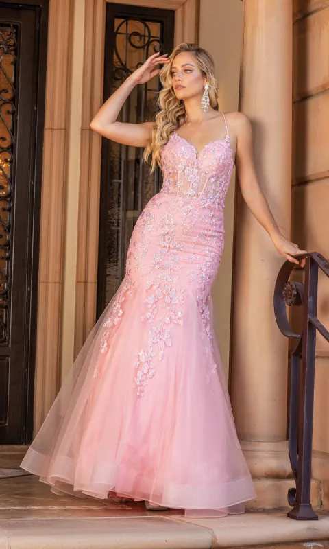 Backless Sheer-Corset Long Mermaid Prom Dress 4353 sold by PromGirl