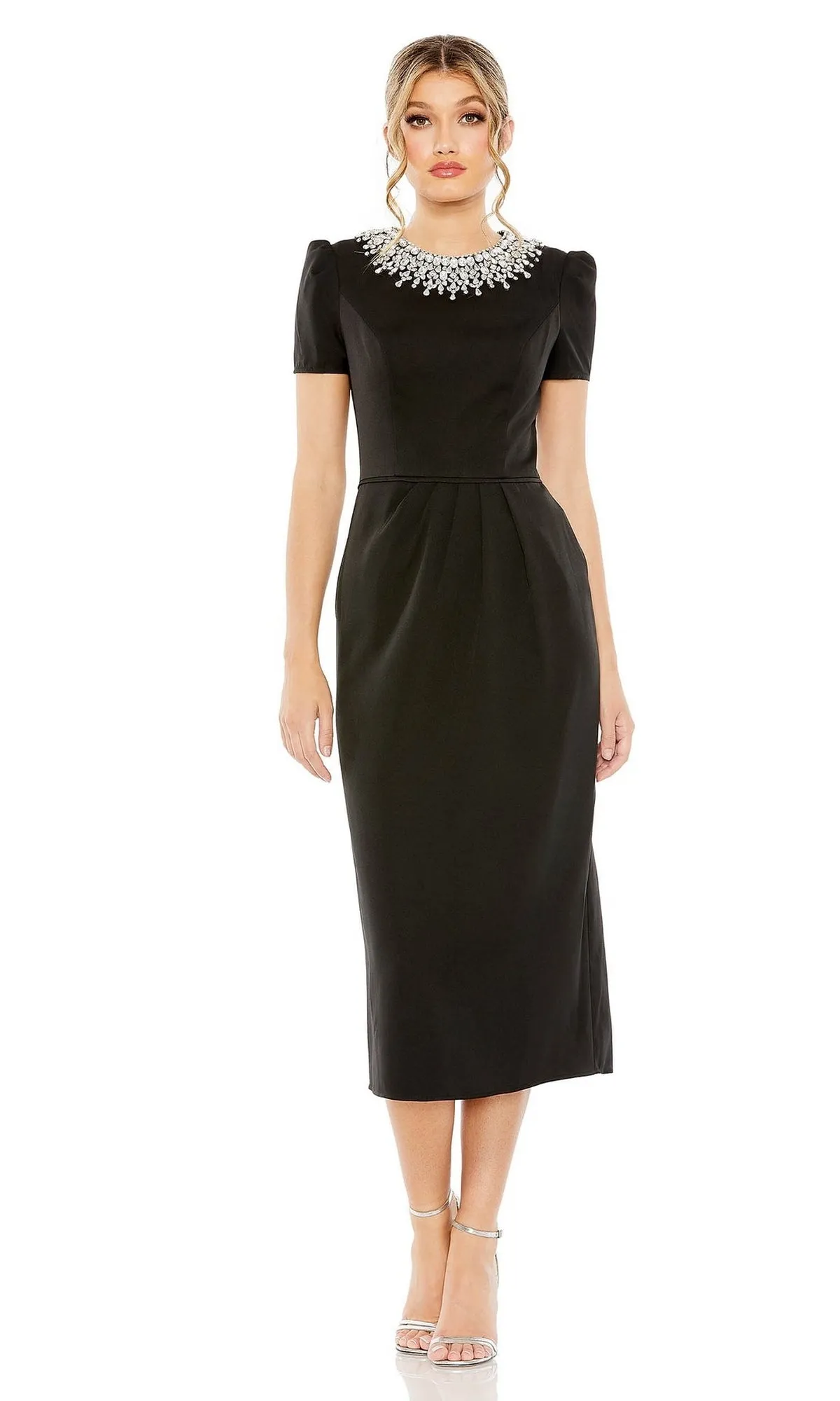 Short Sleeve Tea-Length Party Dress: Mac Duggal 49606 sold by PromGirl