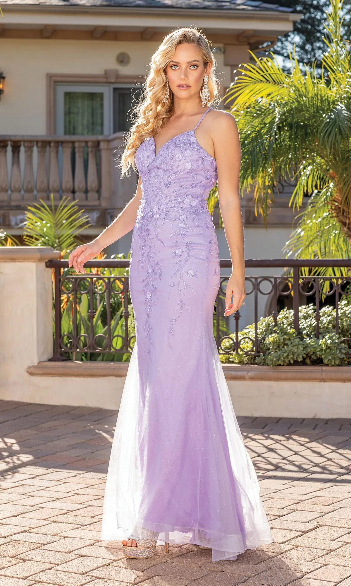 Glitter V-Neck Prom Dress with 3-D Floral Appliques sold by PromGirl product image thumbnail 4