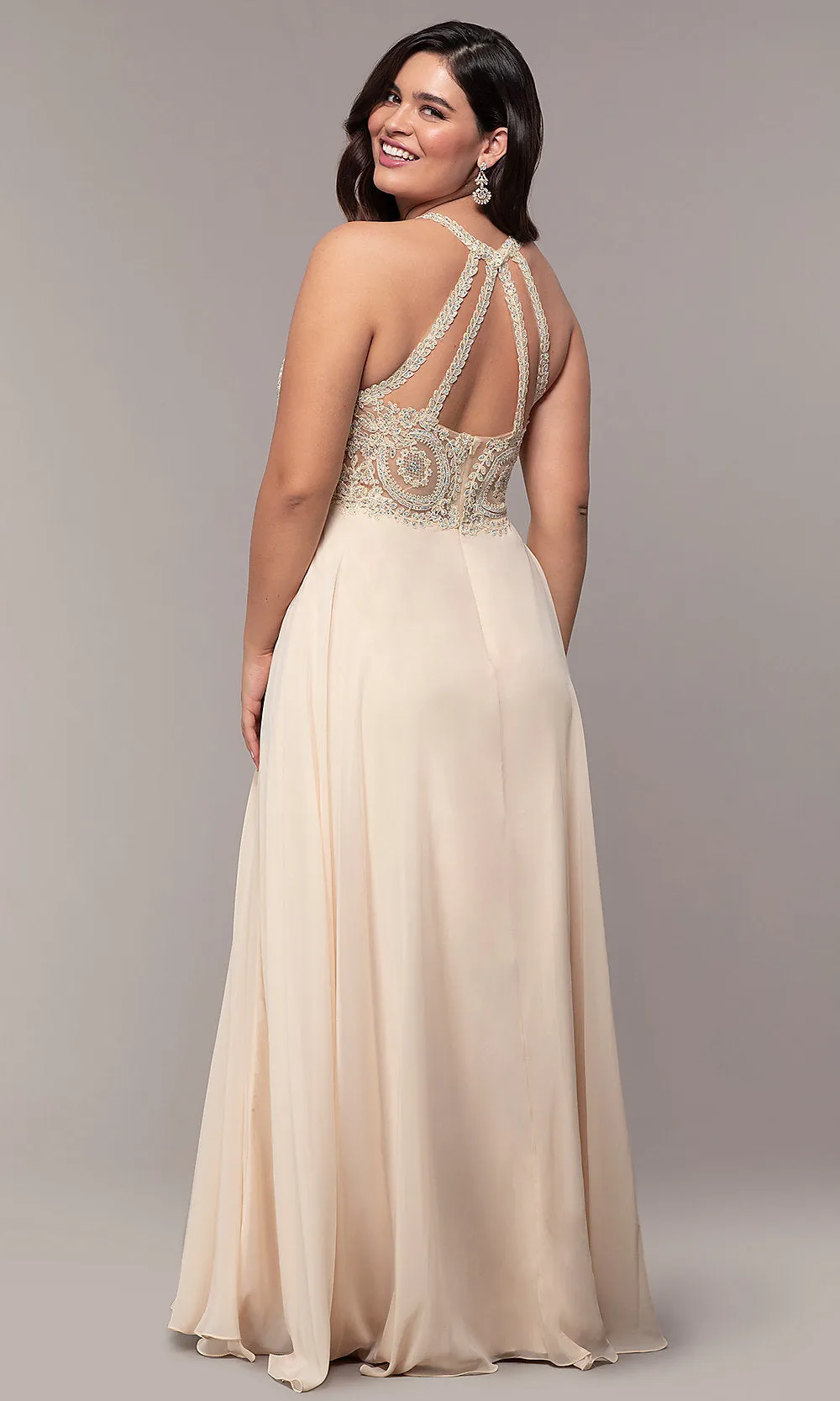 Long Chiffon Embroidered-Bodice Prom Dress sold by PromGirl product image thumbnail 2