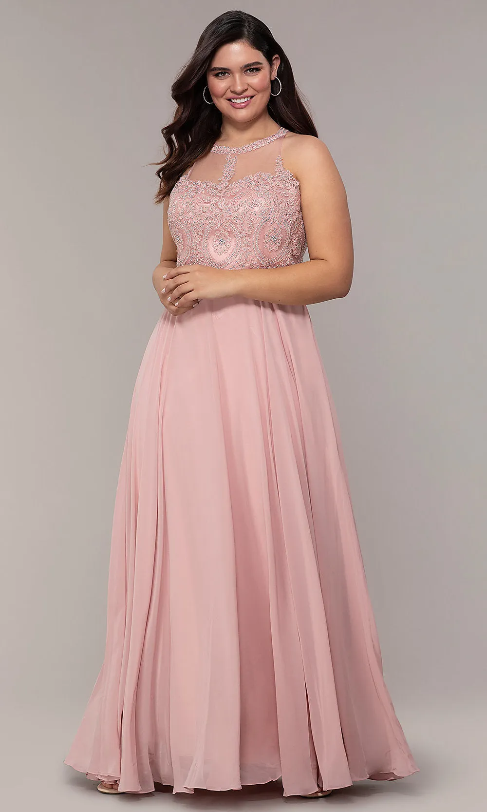 Long Chiffon Embroidered-Bodice Prom Dress sold by PromGirl product image thumbnail 5