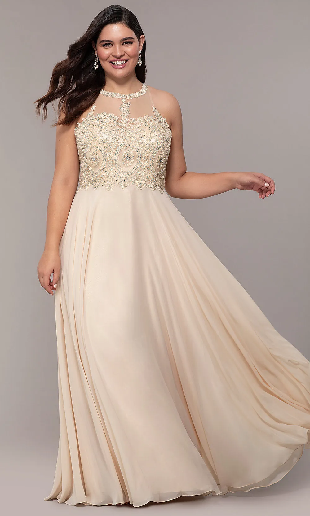 Long Chiffon Embroidered-Bodice Prom Dress sold by PromGirl product image thumbnail 3