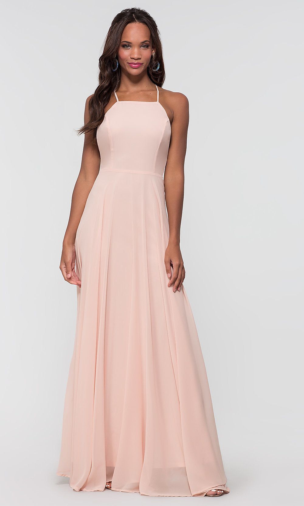 Open-Back High-Neck A-Line Chiffon Long Prom Dress sold by PromGirl