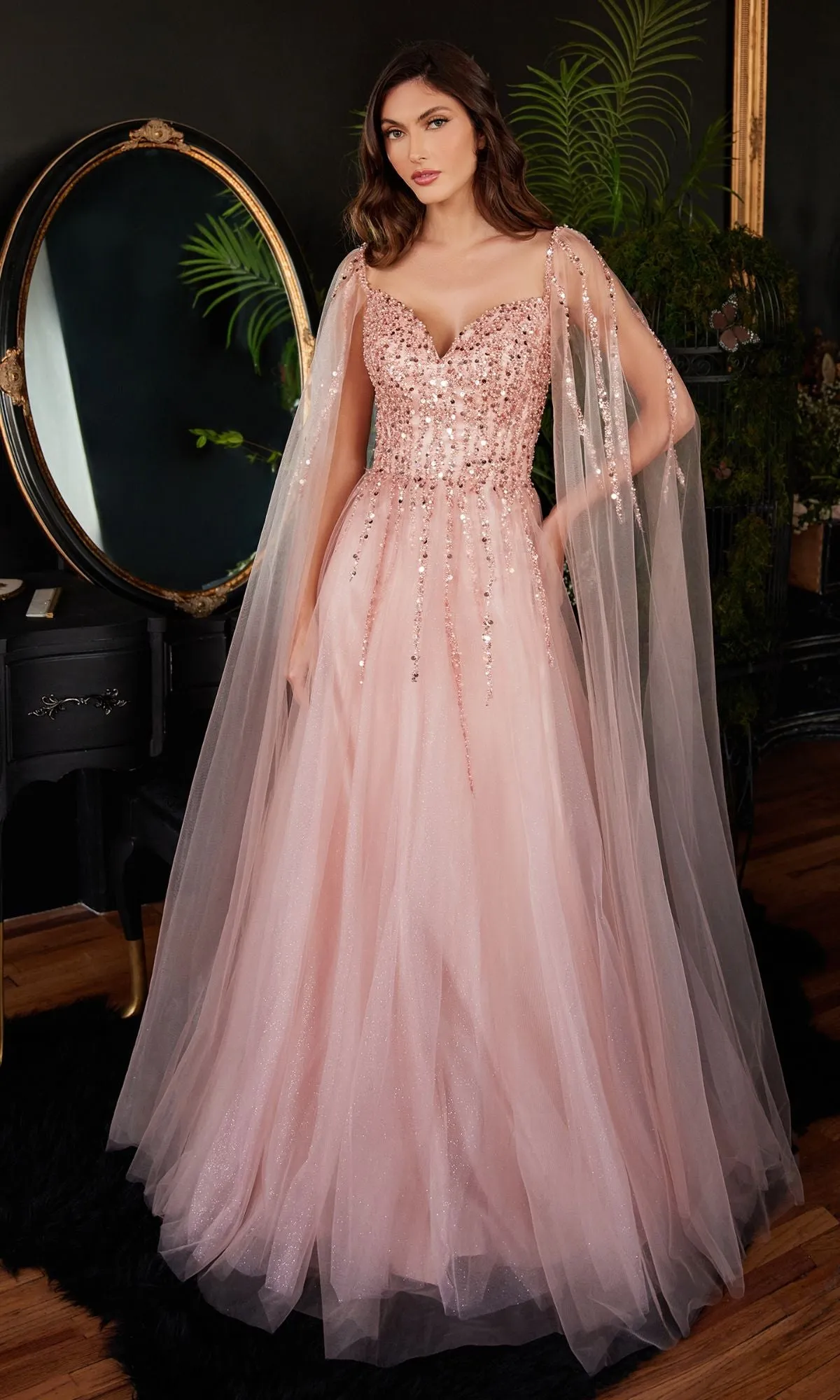 Cape-Sleeve Long Beaded Prom Dress CD0204 sold by PromGirl product image thumbnail 2