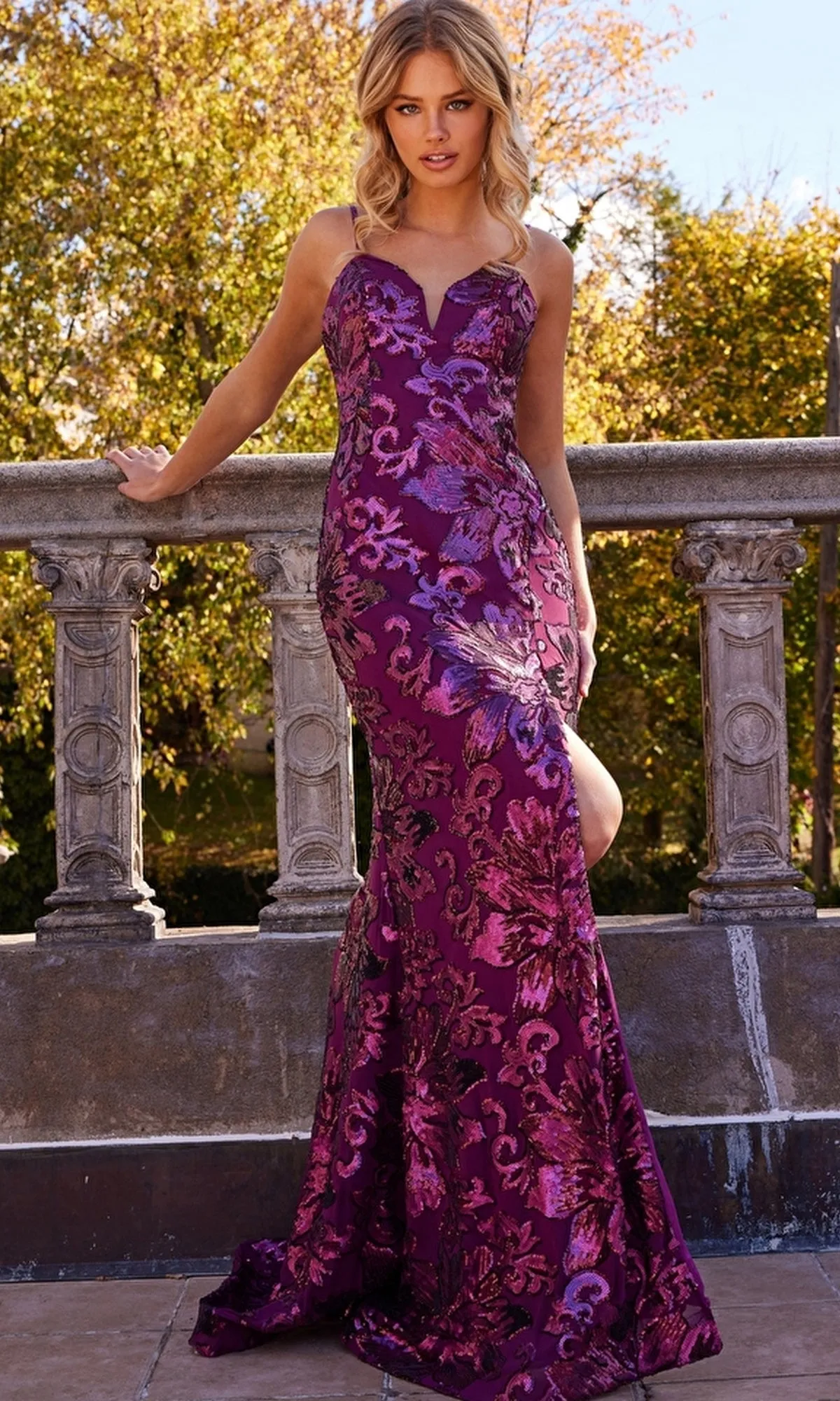 Jovani Long V-Neck Sequin-Print Prom Dress 08459 sold by PromGirl product image thumbnail 4