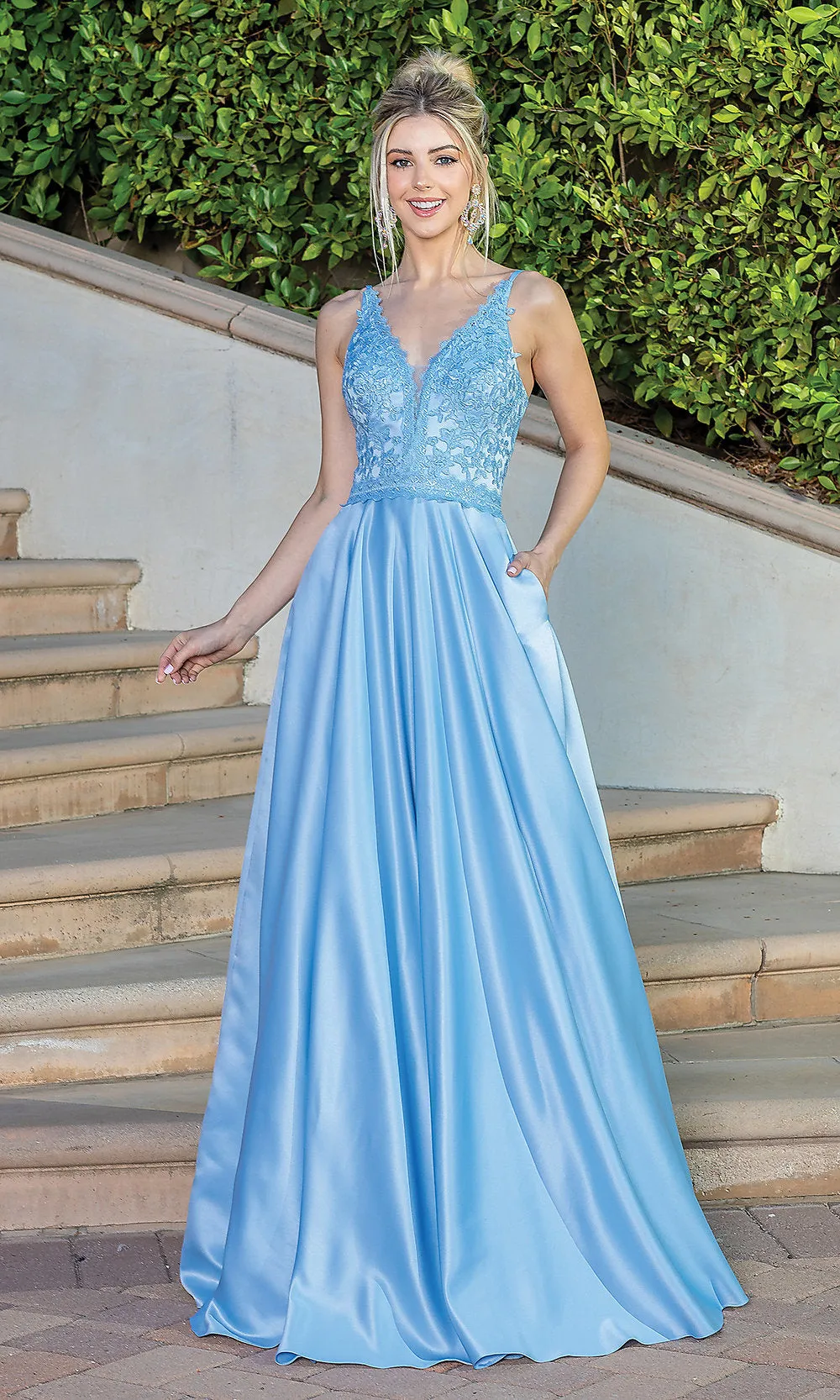 Embroidered-Bodice Long Prom Dress with Corset sold by PromGirl product image thumbnail 4