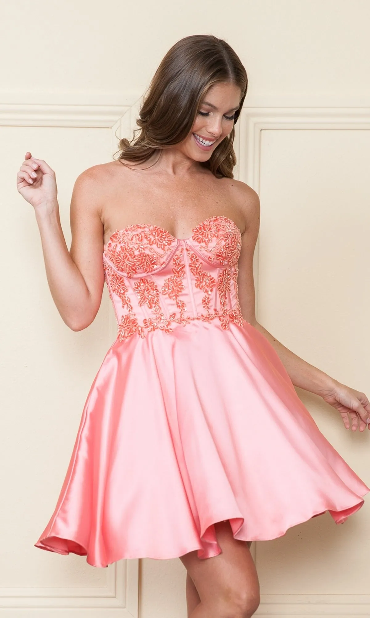 Corset-Style Strapless Short Homecoming Dress 9084 sold by PromGirl