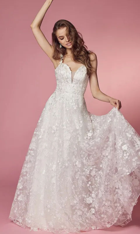 V-Neck Lace Long A-Line White Ball Gown sold by PromGirl