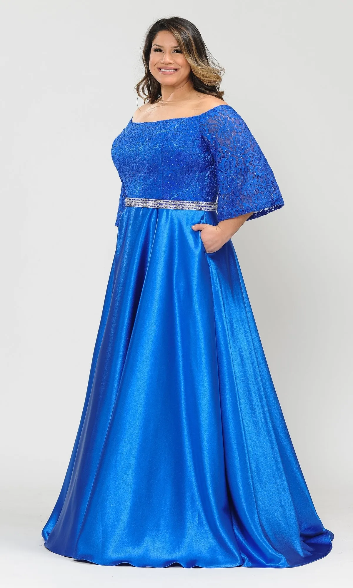 Bell-Sleeve Plus-Size Long Prom Dress W1008 sold by PromGirl