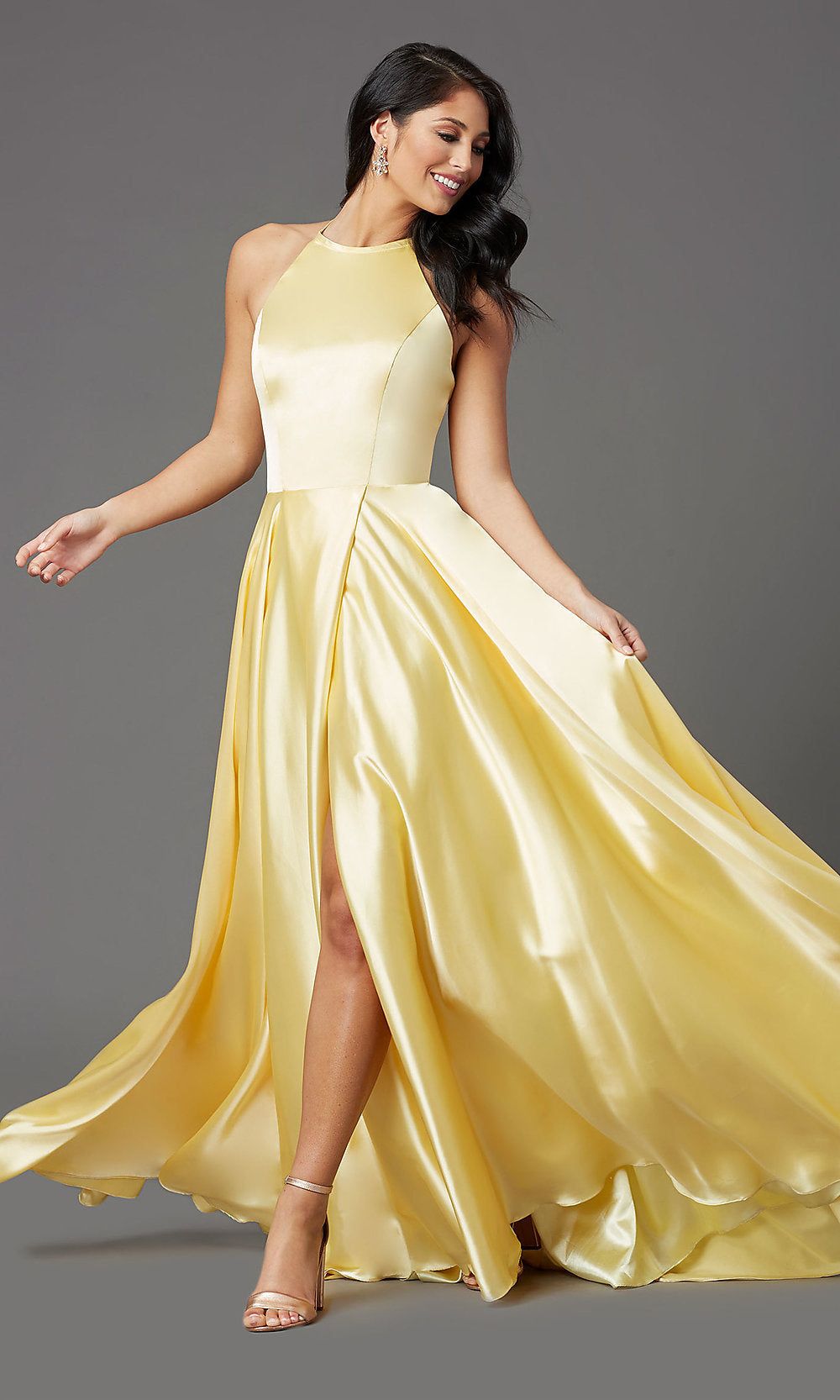 High-Neck Long Red Prom Dress with Corset Back sold by PromGirl