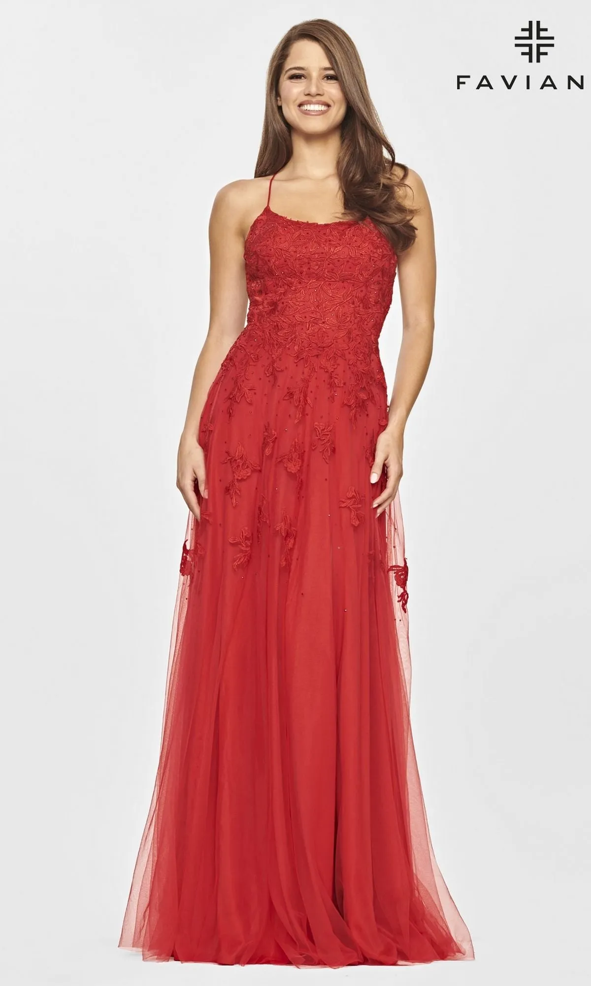 Faviana Strappy-Back Long Lace A-Line Prom Dress sold by PromGirl product image thumbnail 3