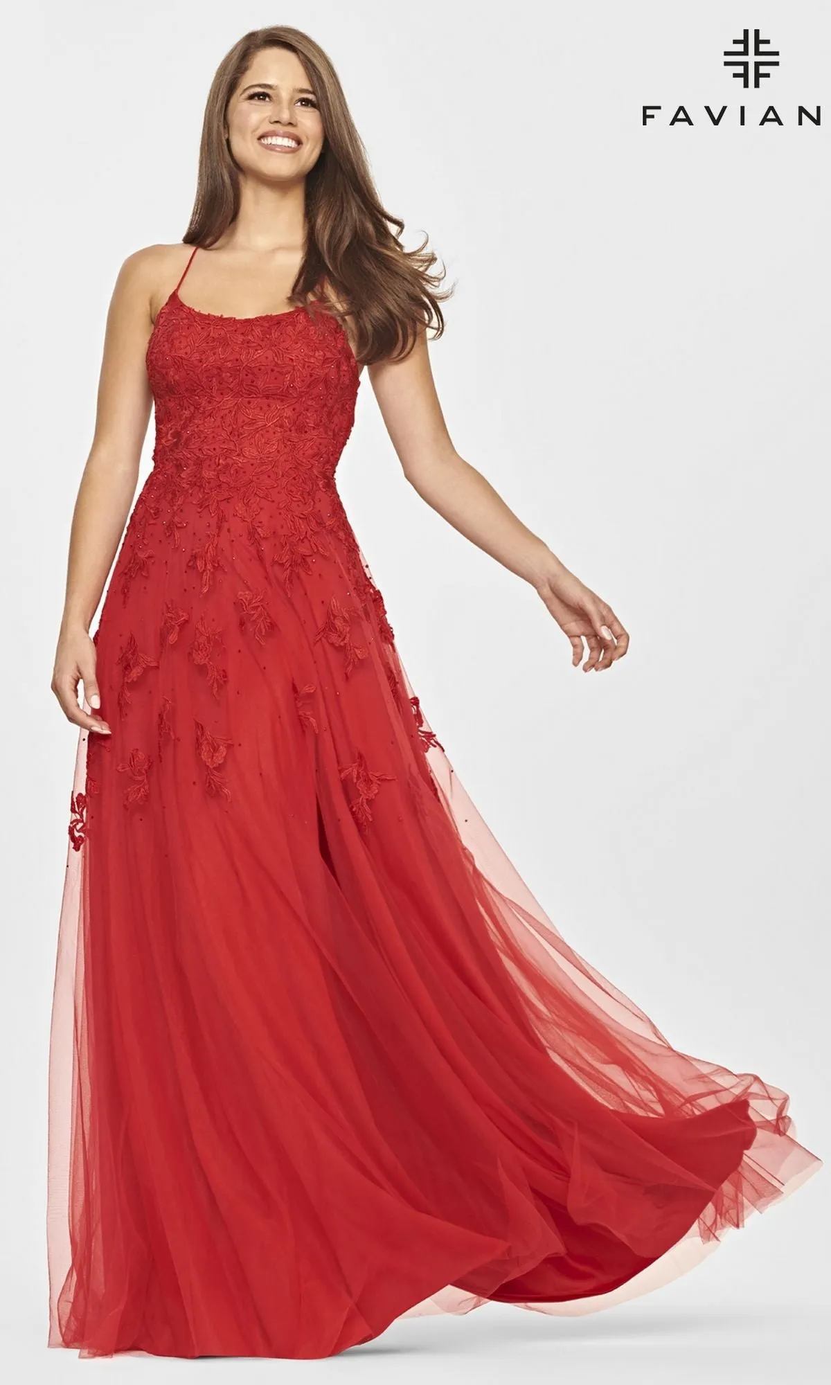 Faviana Strappy-Back Long Lace A-Line Prom Dress sold by PromGirl product image thumbnail 4