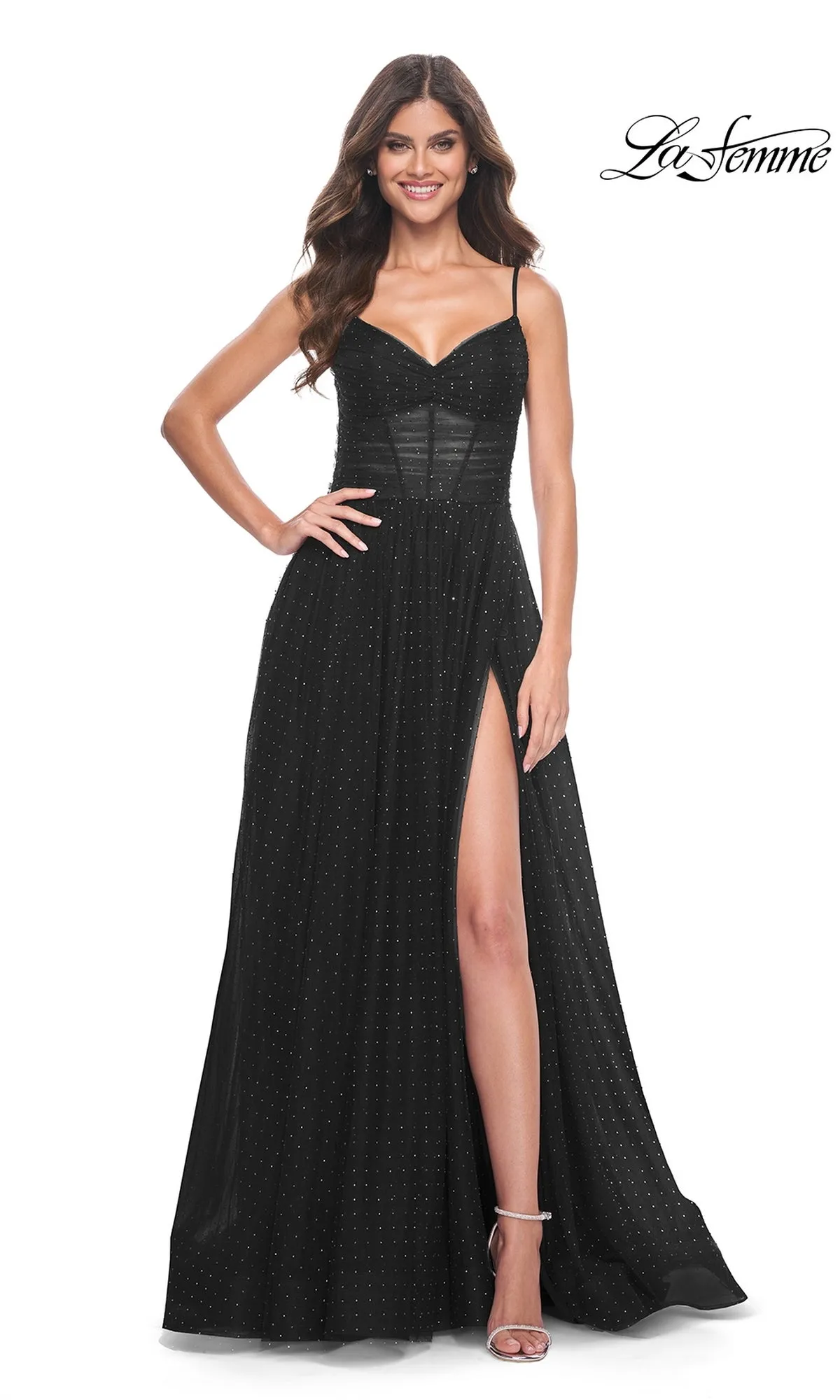 La Femme Sheer-Waist Long Beaded Prom Dress 31970 sold by PromGirl product image thumbnail 3
