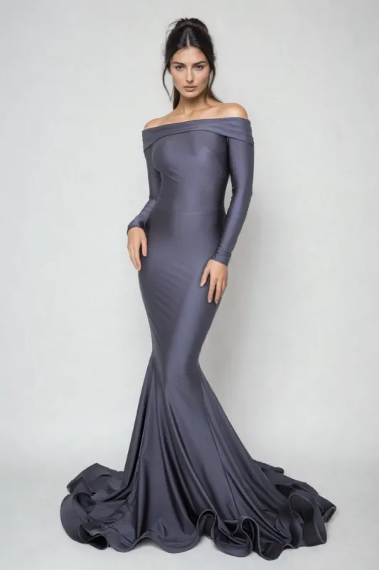 Off-Shoulder Long Sleeve Formal Dress: Atria 6509H sold by PromGirl