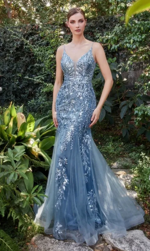 Sequin-Print V-Neck Long Mermaid Prom Dress A1118 sold by PromGirl