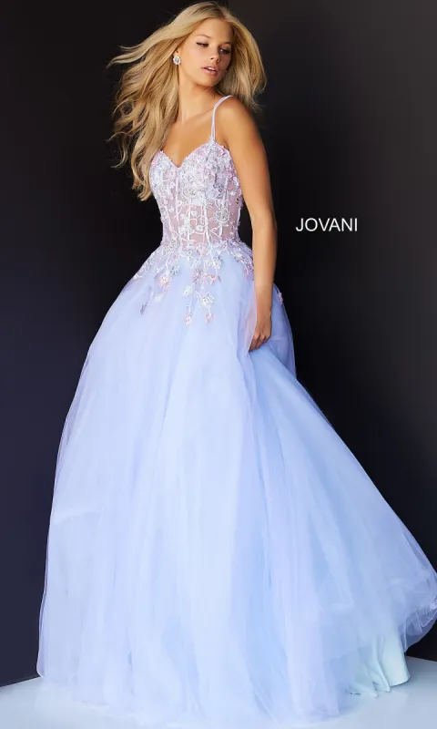 Lilac Purple Sheer-Bodice Prom Ball Gown by Jovani sold by PromGirl